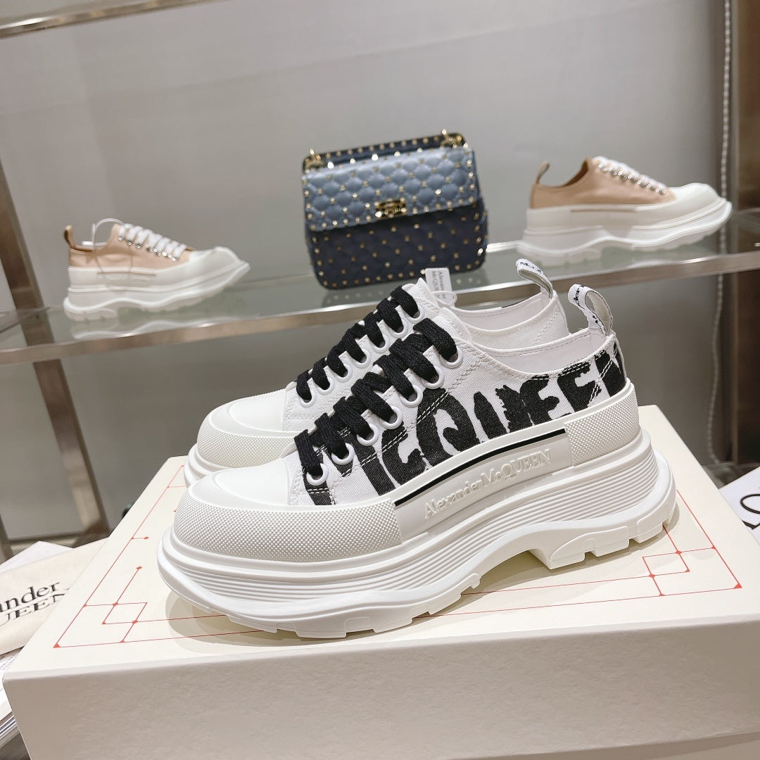 Alexander McQueen Tread Slick Low "White-Black Graffiti Logo"