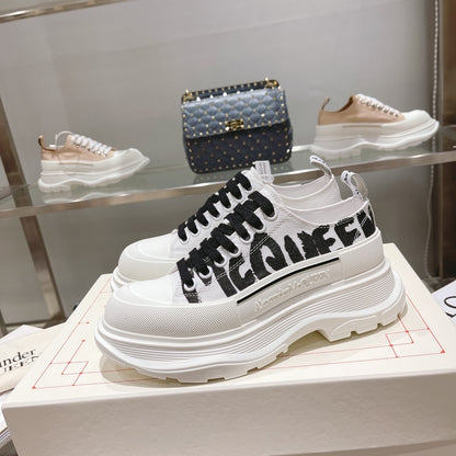 Alexander McQueen Tread Slick Low "White-Black Graffiti Logo"
