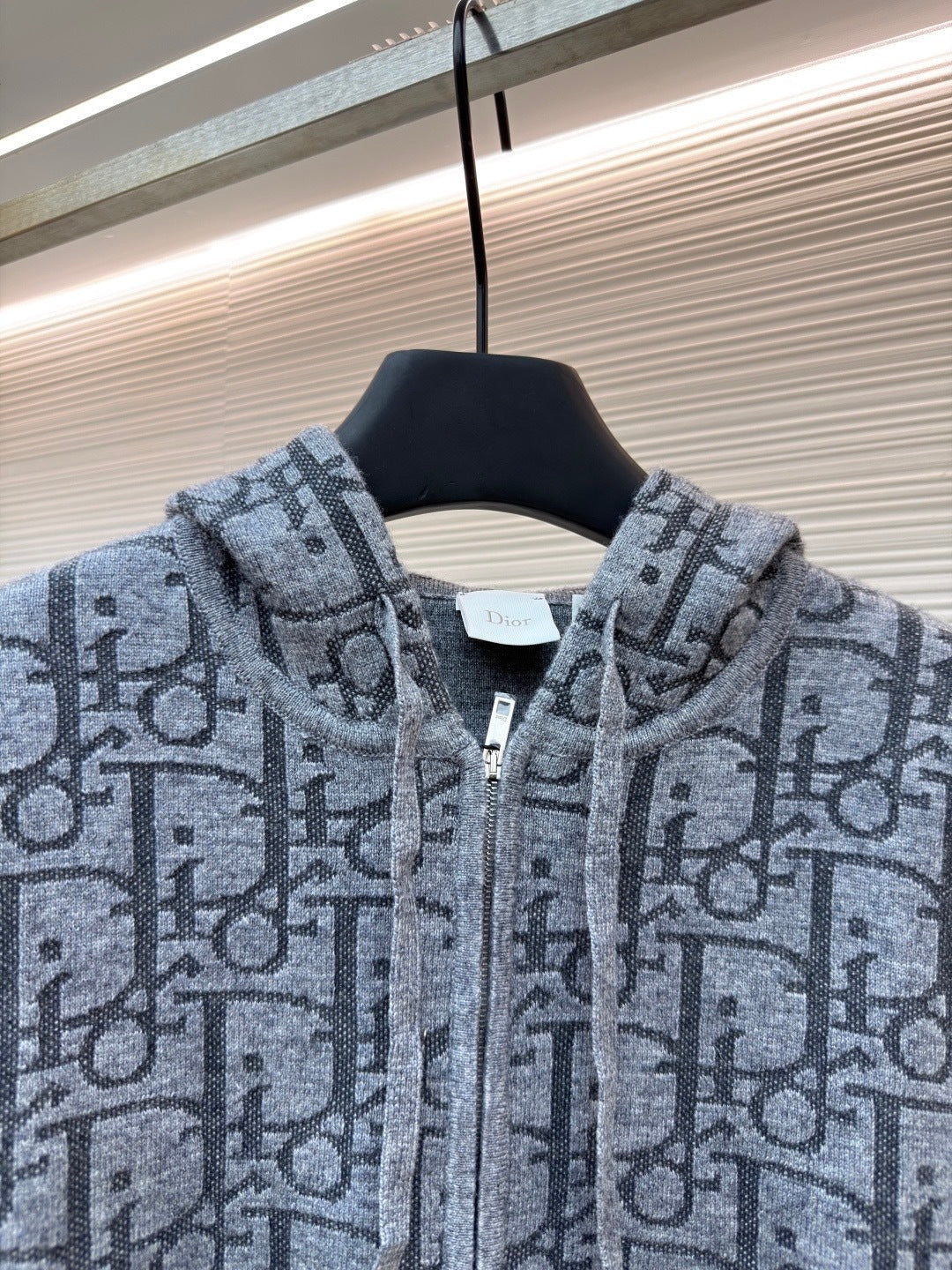 Dior Hooded Zip-up Cardigan "Gray Dior Oblique Wool Blend Jacquard"