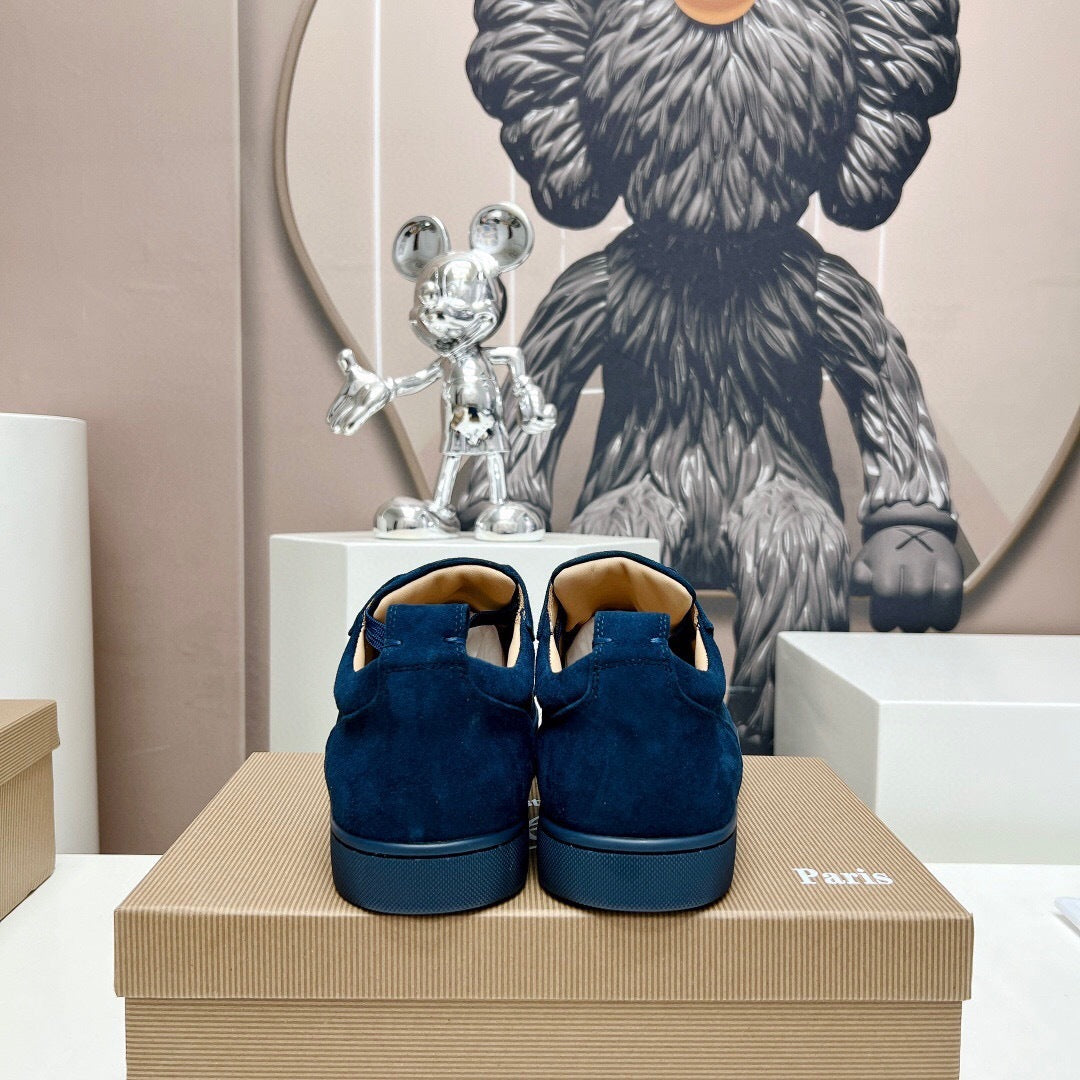 Christian Louboutin Louis Junior Spikes Orlato Veau Velours "Navy Blue"