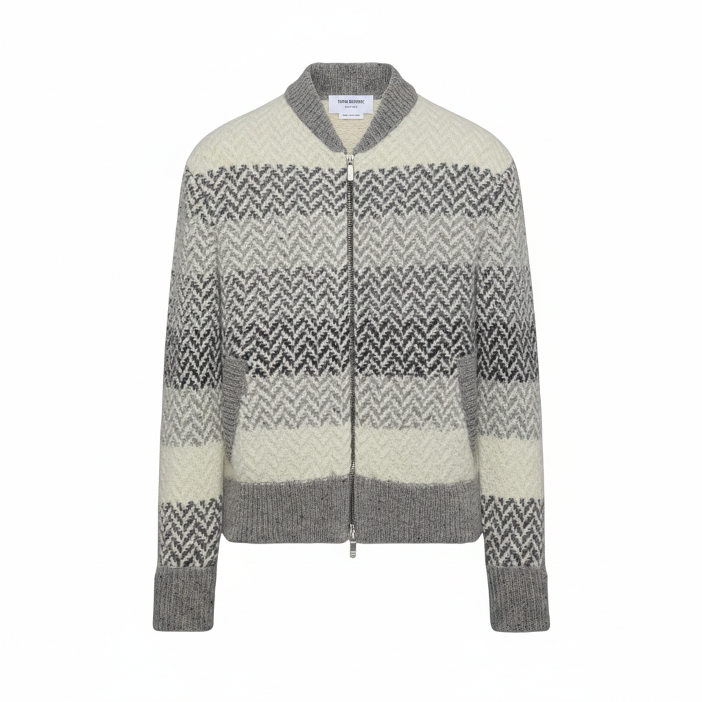 Thom Browne Donegal and Cushendale Herringbone Jacquard Bomber Jacket "Tonal Grey"