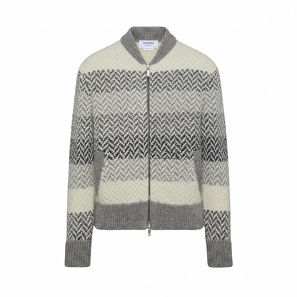 Thom Browne Donegal and Cushendale Herringbone Jacquard Bomber Jacket "Tonal Grey"