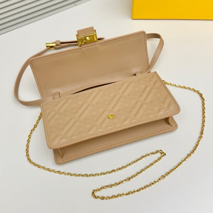 Fendi Tube Wallet On Chain "Light Brown Nappa Leather Wallet with FF Motif"