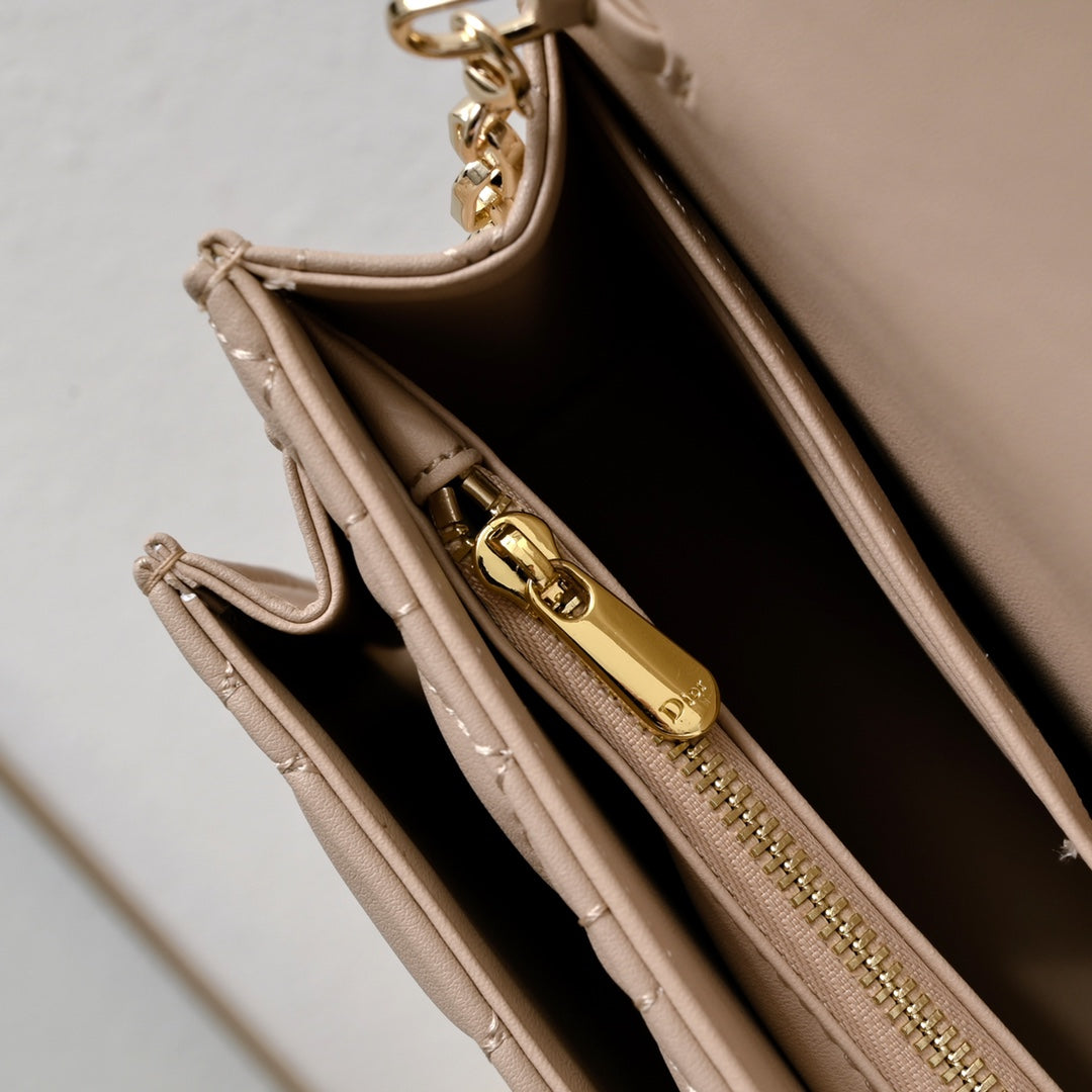 Dior My Dior Daily Pouch with Chain "Powder Beige Cannage Lambskin"