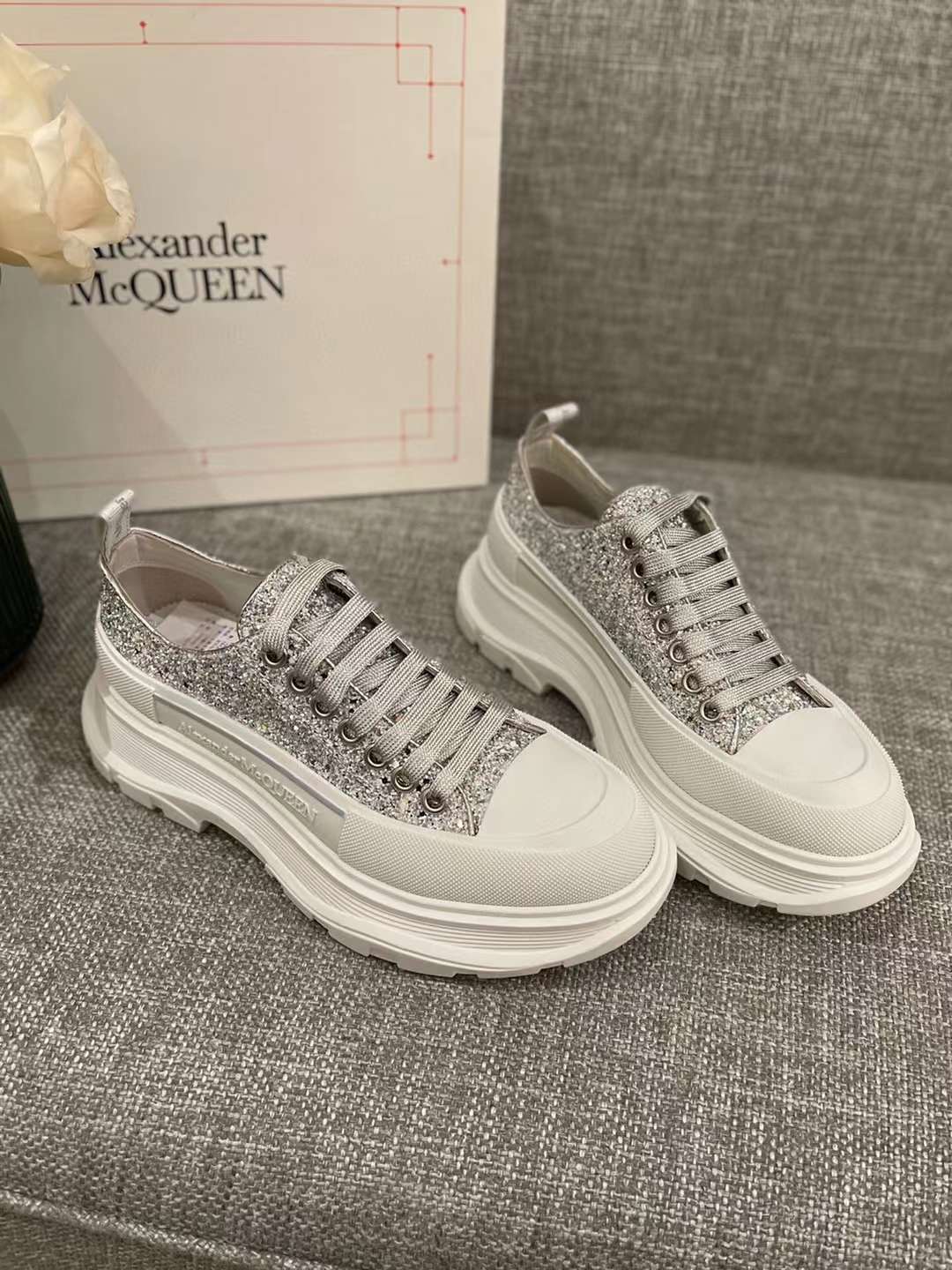 Alexander McQueen Tread Slick Low "Holo Silver Glitter"