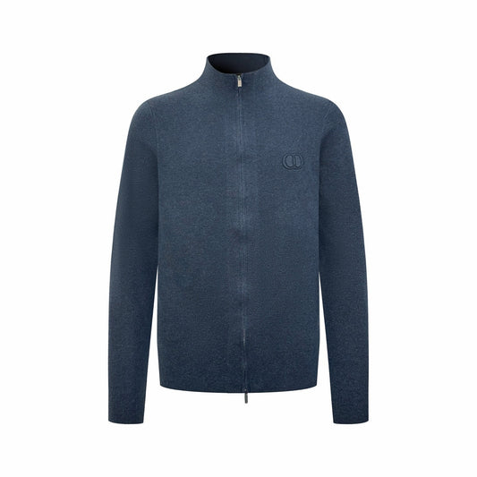 Dior CD Icon Zipped Sweater "Navy Blue Virgin Wool Punto Milano Knit"