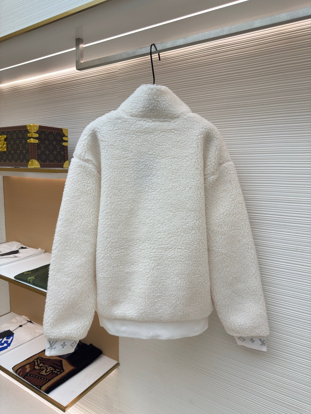 Louis Vuitton Fleece Jacket with Leather Patch "White"
