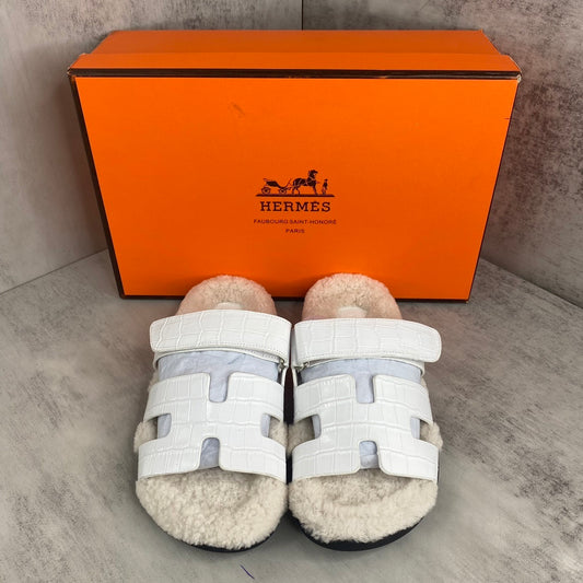 Hermes Chypre Sandals "White Crocodile Pattern"