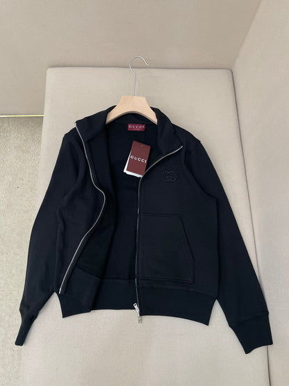 Gucci Brushed Cotton Jersey Zip Sweatshirt "Black"