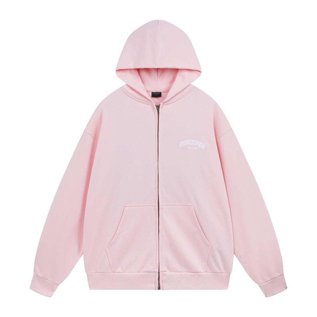 Balenciaga Round Backflip Zip-Up Hoodie "Pink-White"