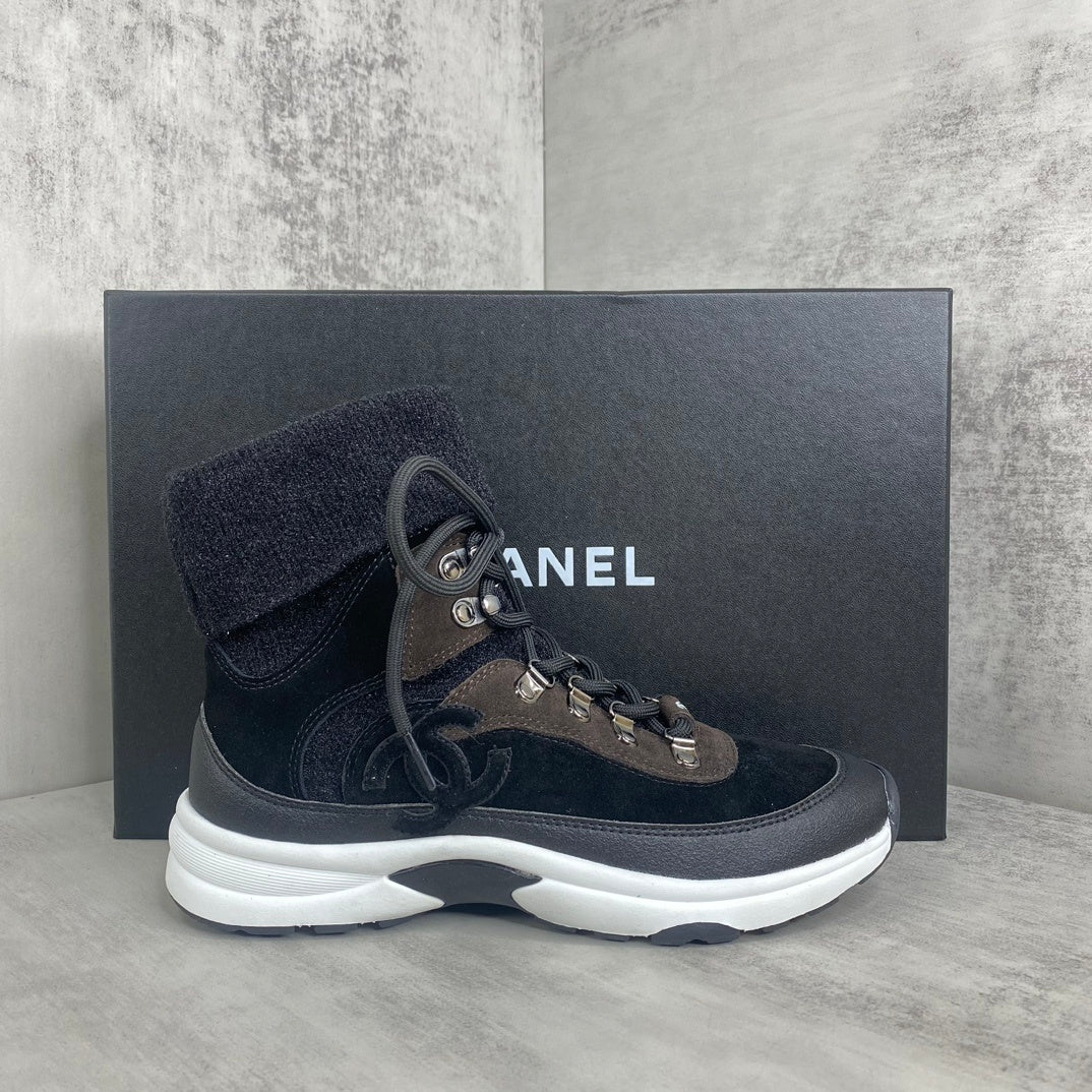 Chanel Interlocking CC Sock Sneakers "Black-Brown-White"