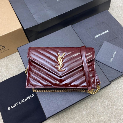 Saint Laurent Cassandre Envelope Chain Wallet in Patent Leather