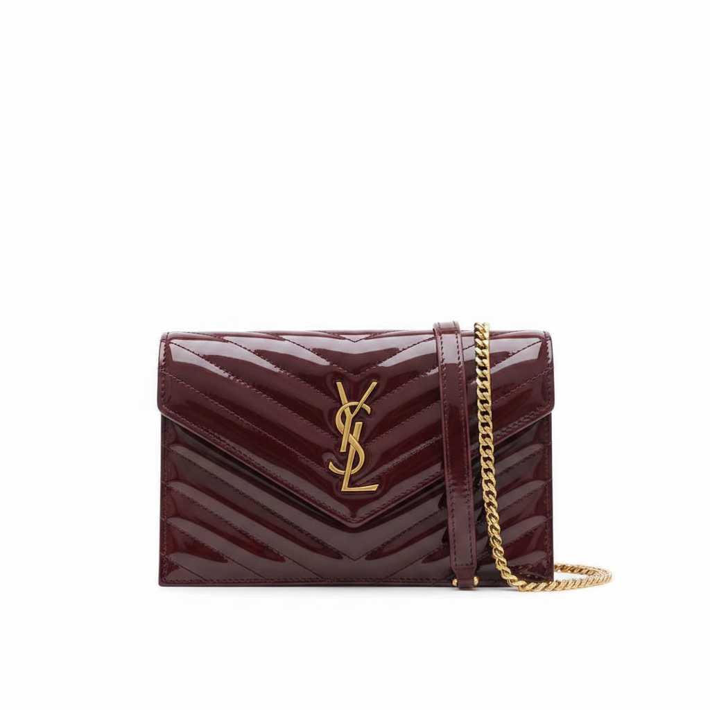 Saint Laurent Cassandre Envelope Chain Wallet in Patent Leather