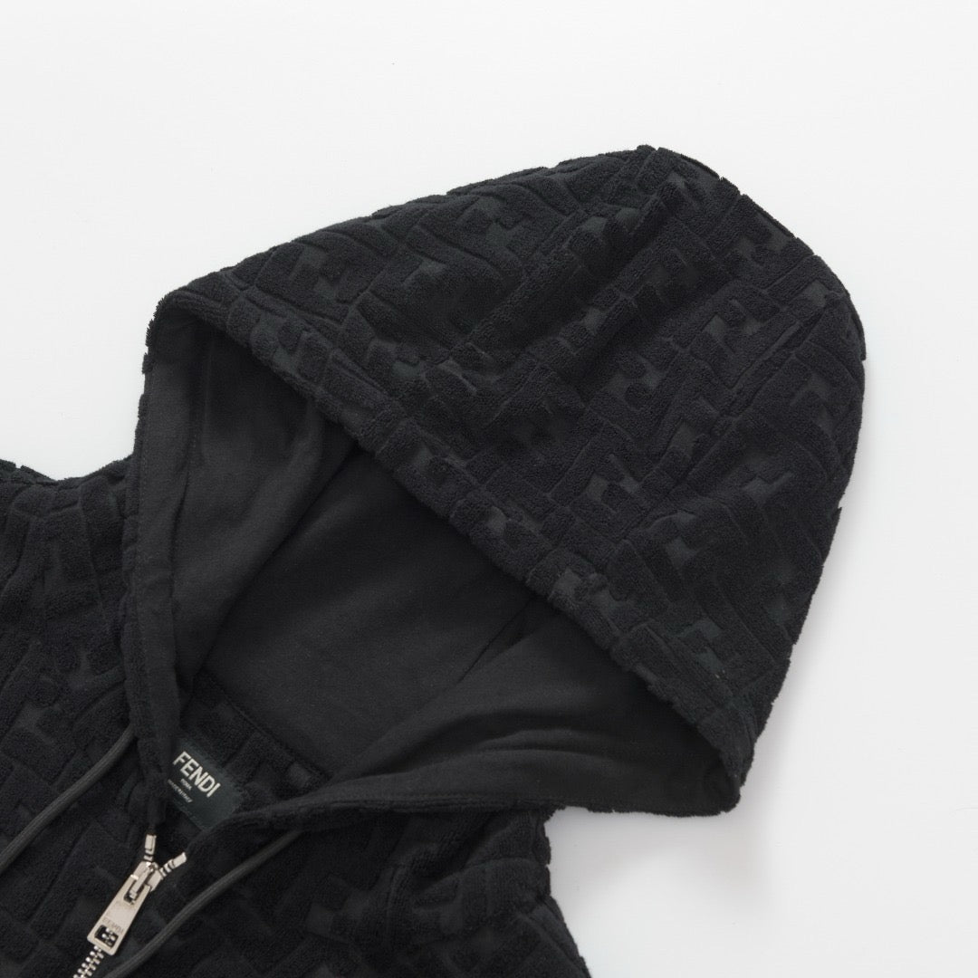 Fendi FF Terry Cotton Zip-Up Hoodie "Black"