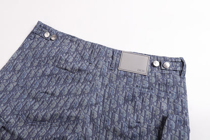 Dior Oblique Bermuda Cargo Shorts "Blue Cotton Blend Twill"