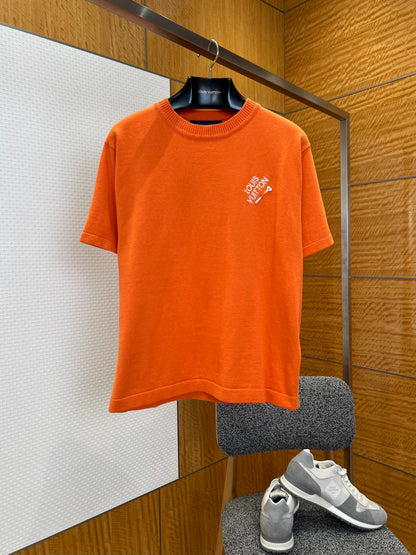 Louis Vuitton Pin-Embroidered Logo Short-Sleeve Knit T-shirt "Orange"