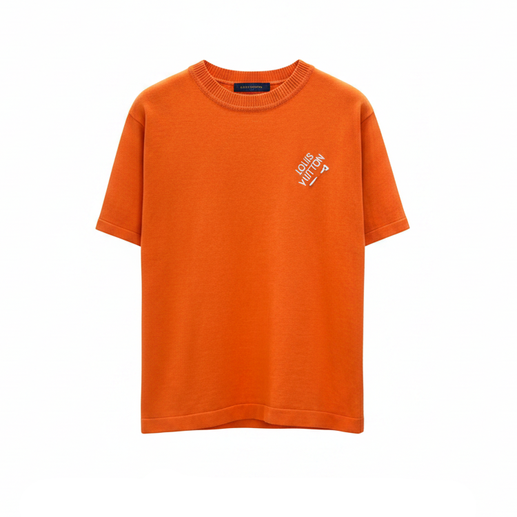 Louis Vuitton Pin-Embroidered Logo Short-Sleeve Knit T-shirt "Orange"