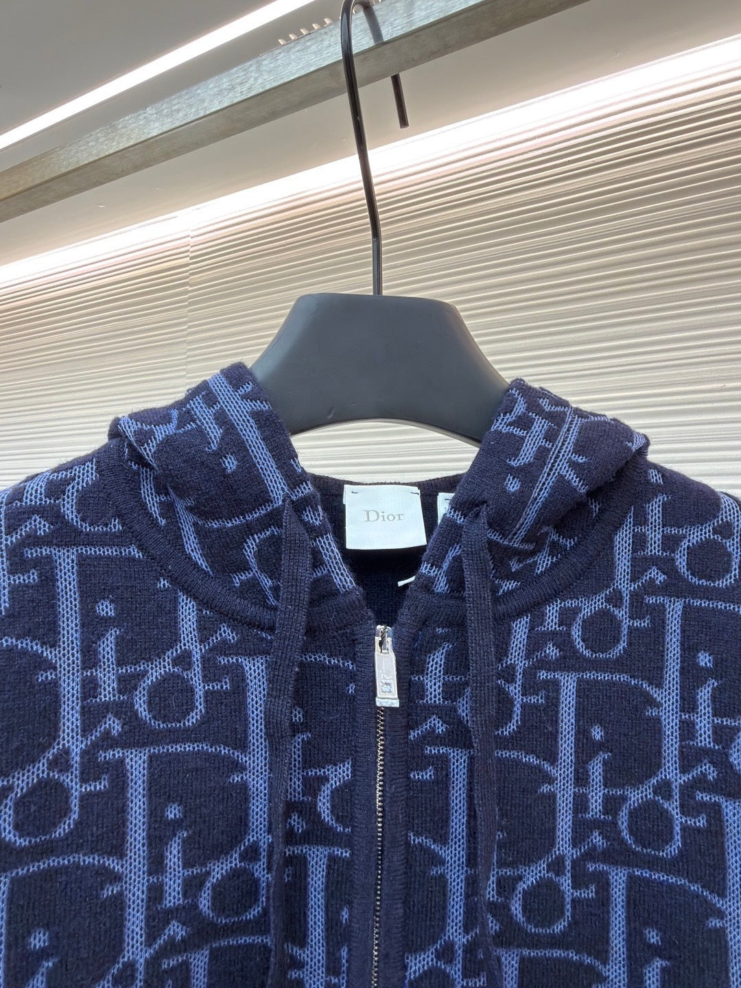 Dior Hooded Zip-up Cardigan "Navy Blue Dior Oblique Wool Blend Jacquard"