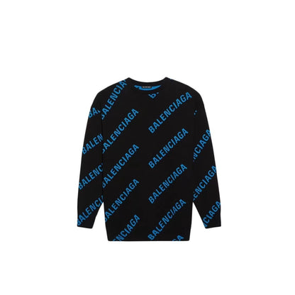 Balenciaga All-Over Logo Sweater "Black-Blue"