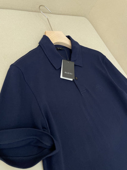 Gucci Cotton Piquet Polo Shirt with Embroidery "Navy"
