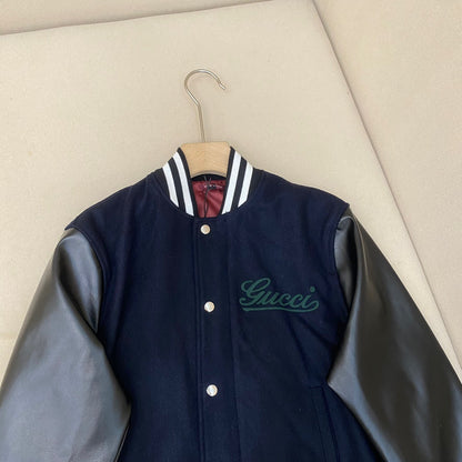 Gucci Wool & Leather Varsity Jacket "Navy Blue"