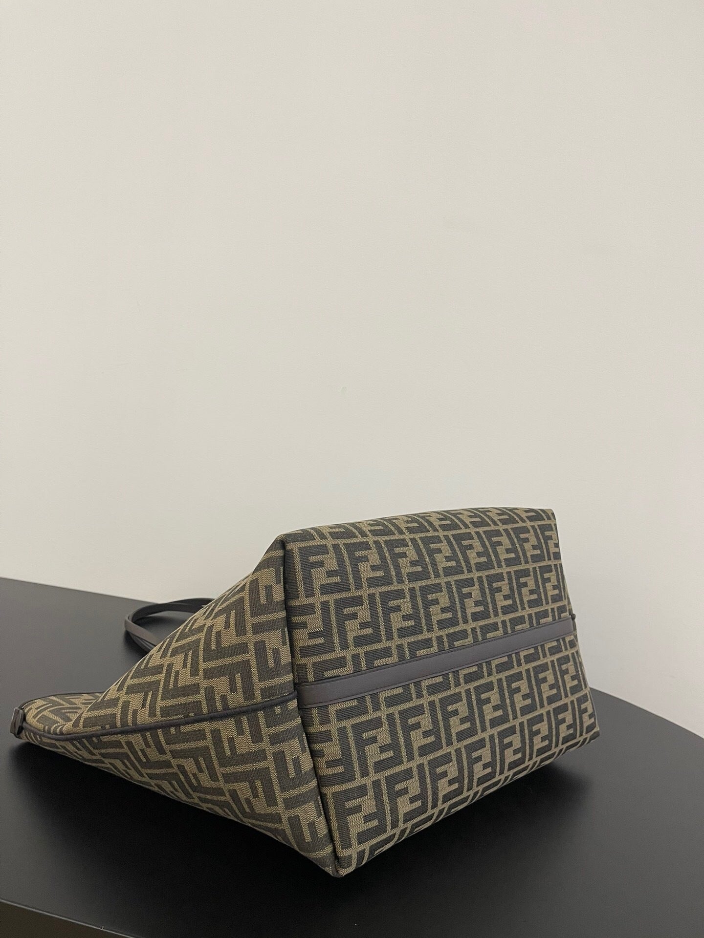 Fendi Roll Large FF Jacquard and Striped Pequin Fabric Shopper