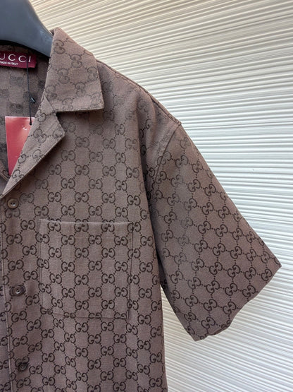 Gucci GG Canvas Linen Blend Bowling Shirt "Brown"