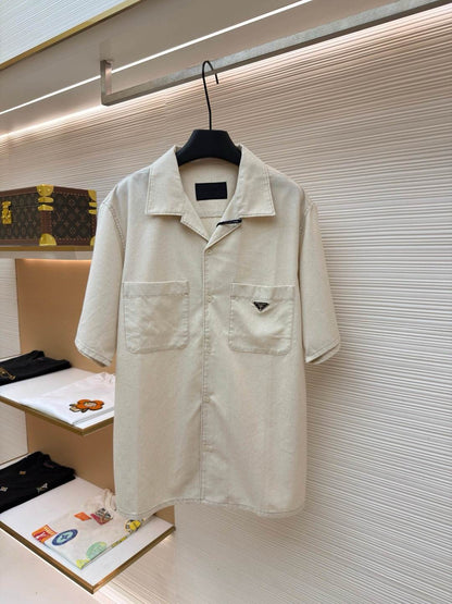 Prada Cotton-Linen Chambray Shirt "Neutral"