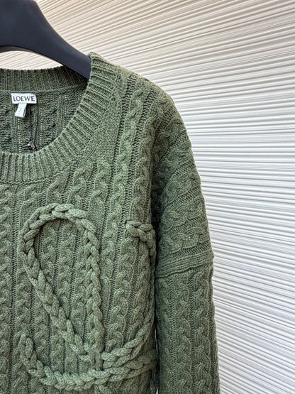 Loewe Cable Knitted Anagram Sweater "Green"