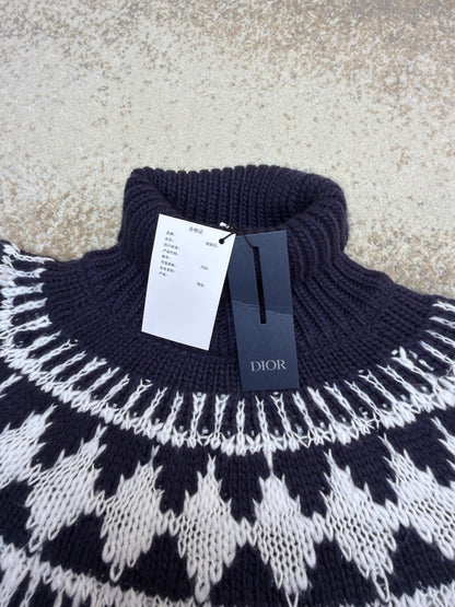Dior DiorAlps Turtleneck Sweater "Navy Blue and White Alpaca, Wool and Cotton Knit"