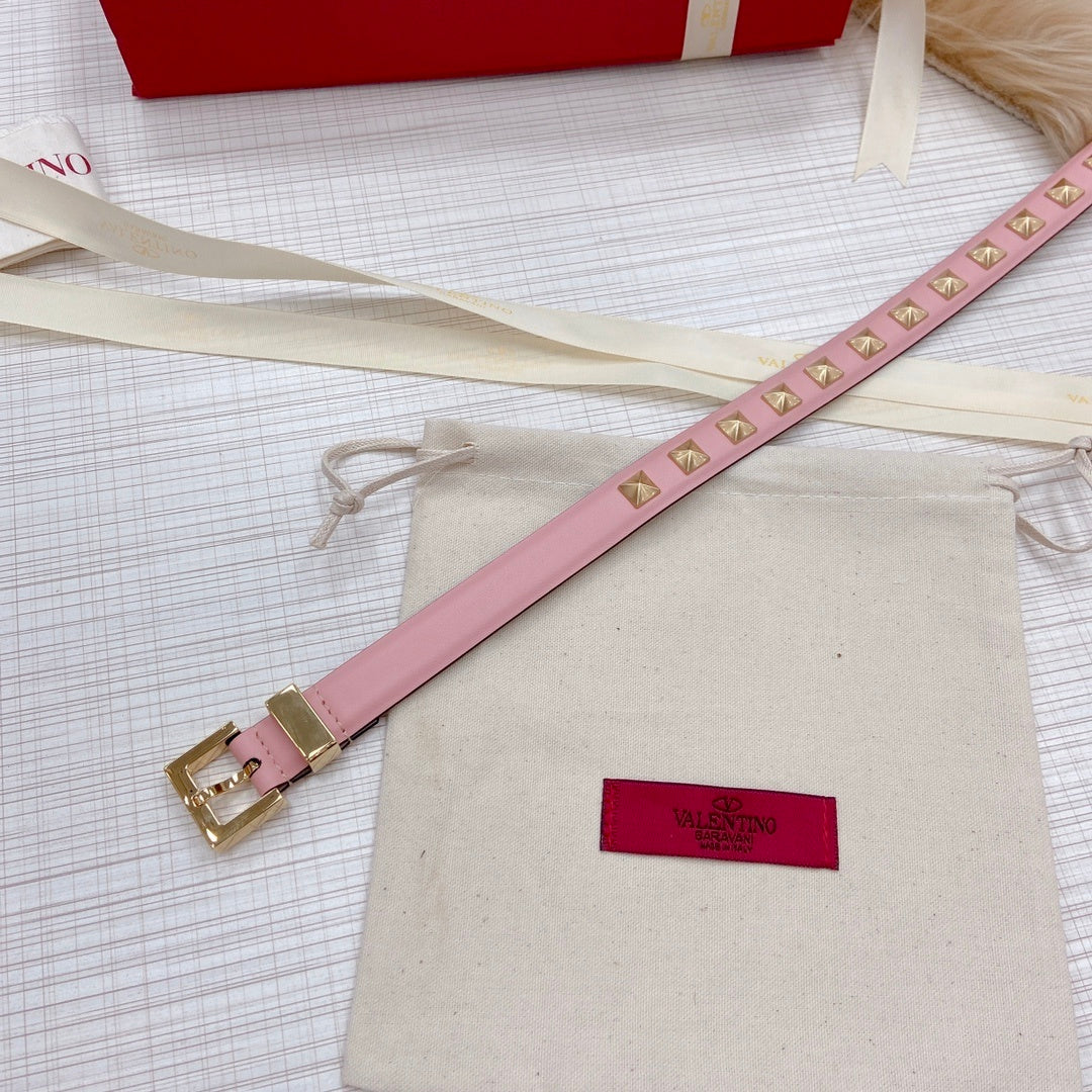 Valentino Rockstud 20mm Leather Belt "Pink"
