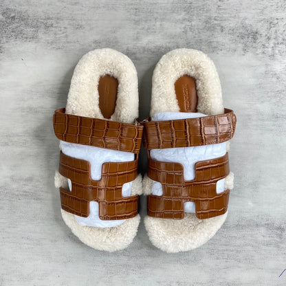 Hermes Chypre Sandals "Brown Crocodile Pattern"