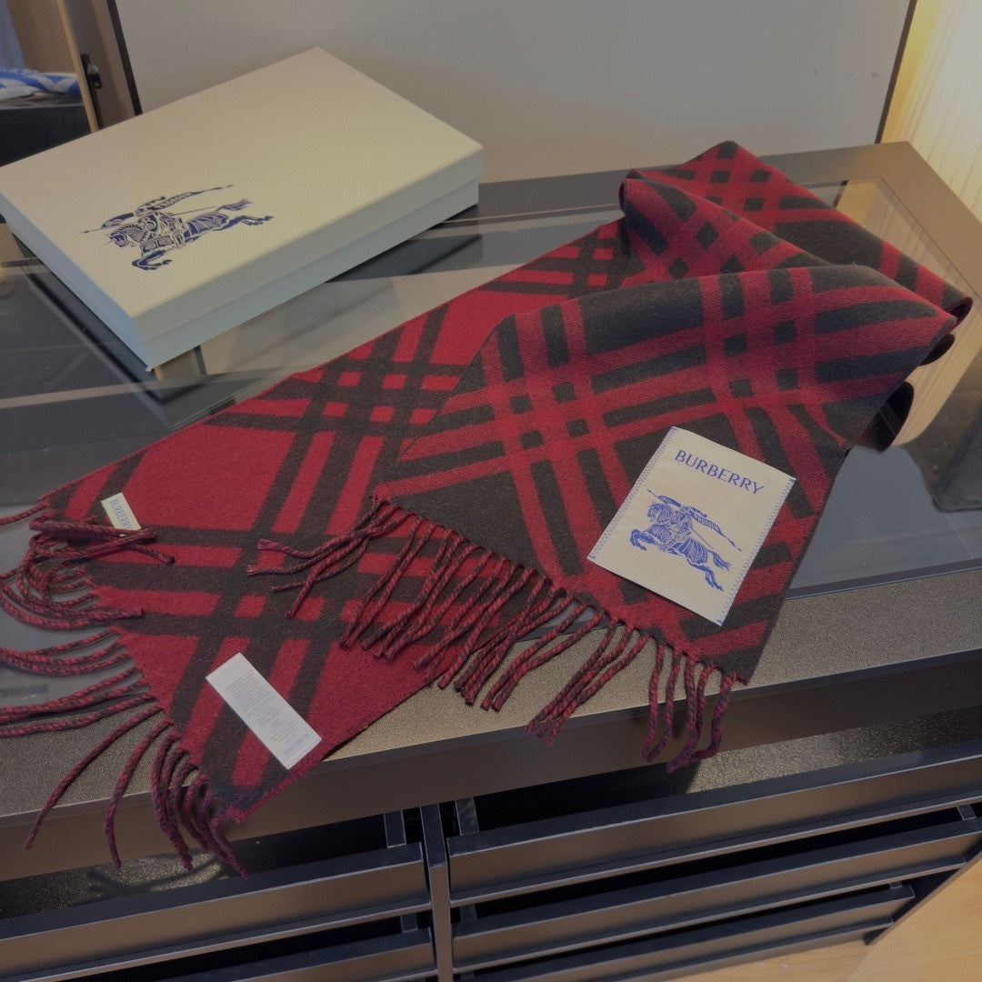Burberry Check Cashmere Scarf "Red-Black"