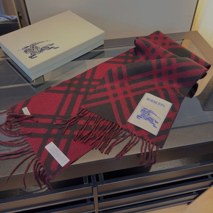 Burberry Check Cashmere Scarf "Red-Black"