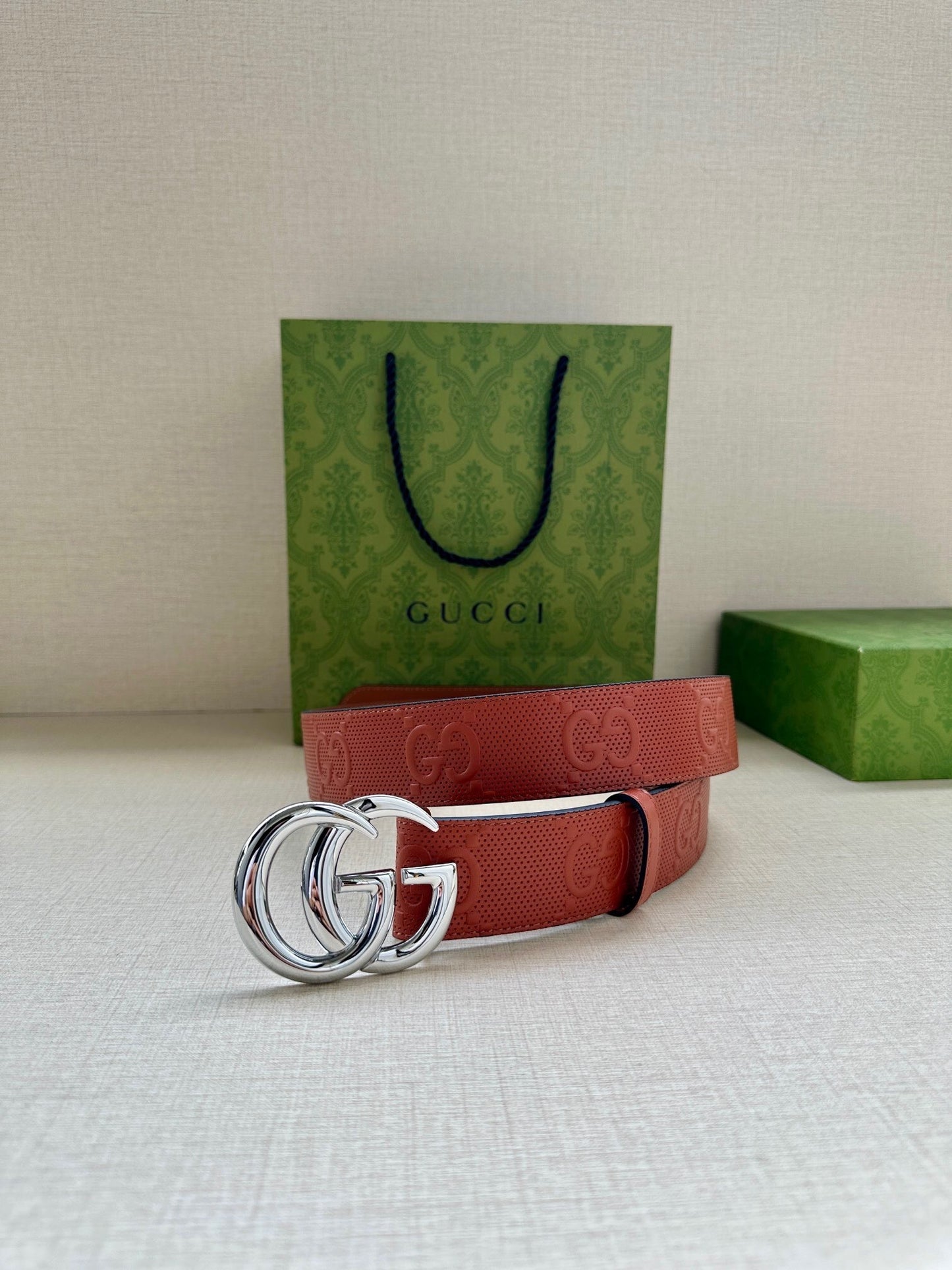 Gucci GG Marmont Leather Belt "Red"