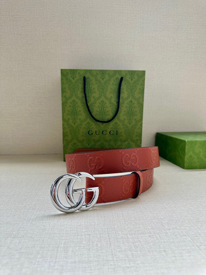 Gucci GG Marmont Leather Belt "Red"