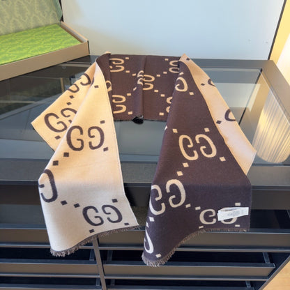 Gucci GG Jacuard Wool and Silk Scarf "Beige"