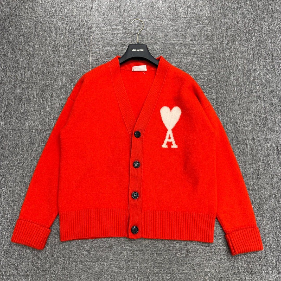 AMI Paris Ami De Coeur Cardigan "Red"