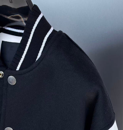 Givenchy Wool Blend and Leather Bomber Jacket "Black-White"