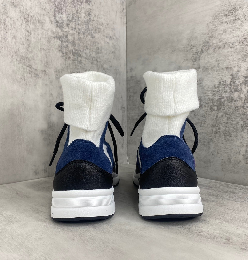 Chanel Interlocking CC Sock Sneakers "Blue-White-Black"