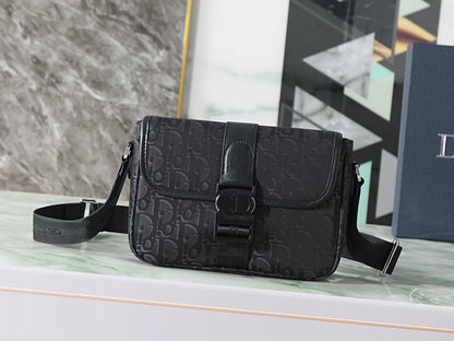 Dior Trek Messenger Bag with Flap "Black Dior Oblique Nylon"