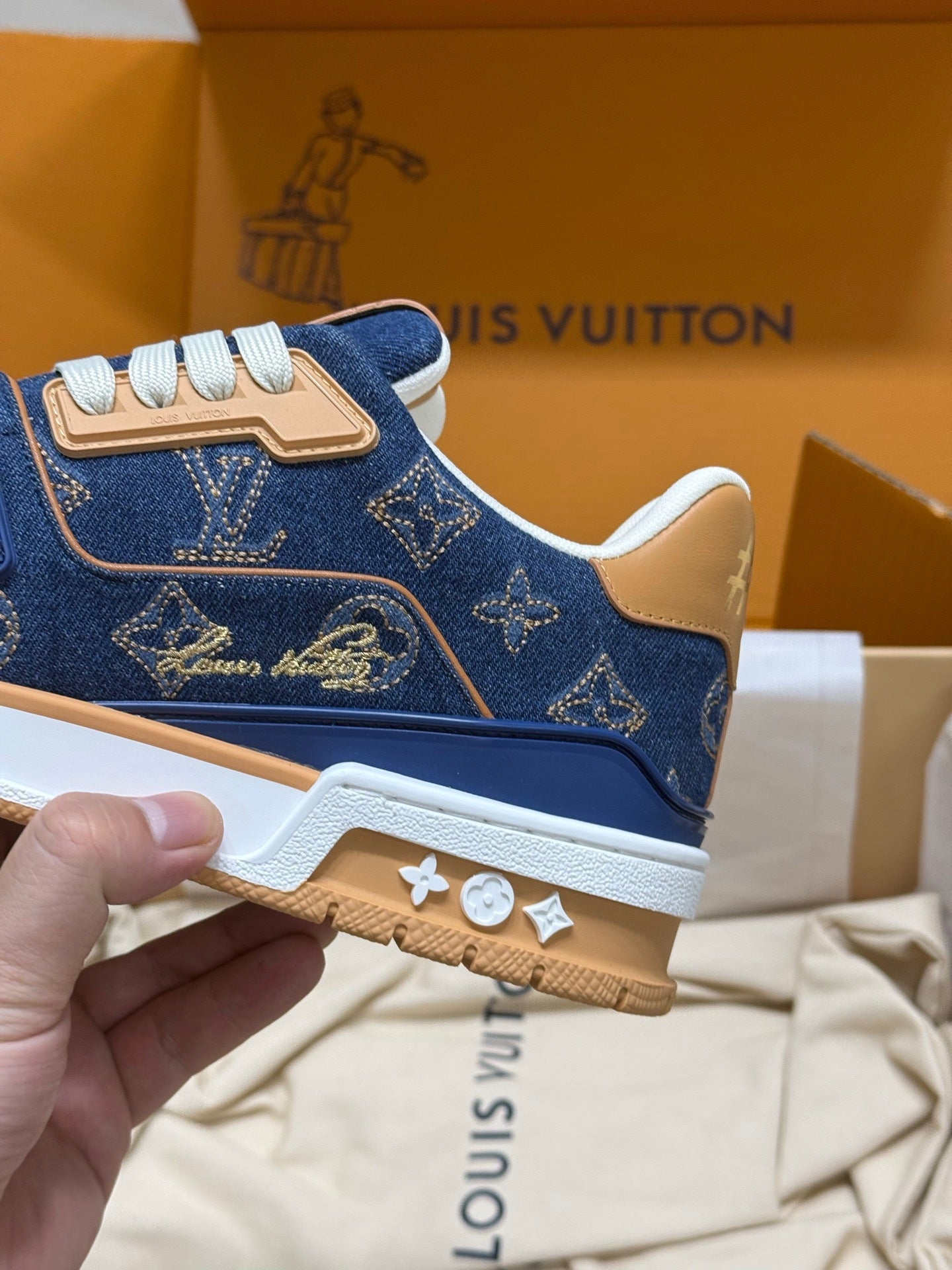 Louis Vuitton LV Trainers "Blue Denim-Brown"