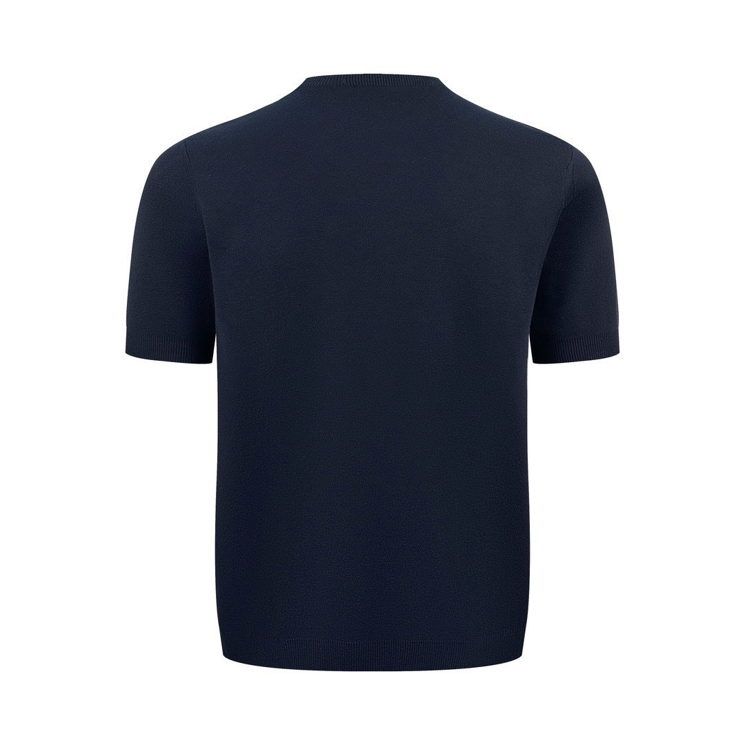Gucci Silk Cotton T-Shirt with Gucci Intarsia "Navy Blue"