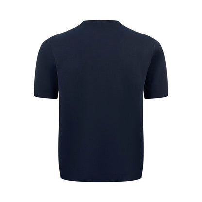 Gucci Silk Cotton T-Shirt with Gucci Intarsia "Navy Blue"
