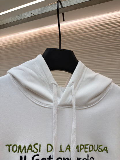 Dior Hooded Sweatshirt with Book Cover Embroidery "White Cotton Jersey"