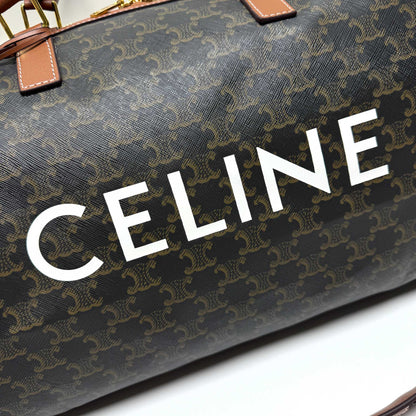 Celine Large Voyage Bag in Triomphe Canvas with Celine Print "Tan"