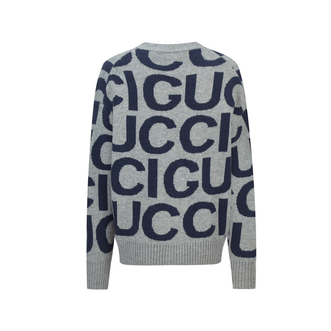 Gucci Logo Intarsia Wool Cardigan "Grey"