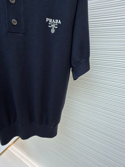 Prada Superfine Wool Polo T-Shirt "Black"