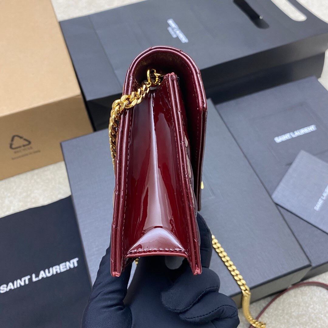 Saint Laurent Cassandre Envelope Chain Wallet in Patent Leather