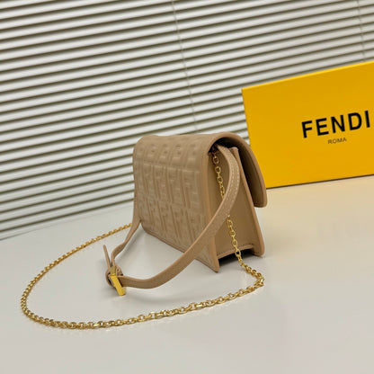 Fendi Tube Wallet On Chain "Light Brown Nappa Leather Wallet with FF Motif"